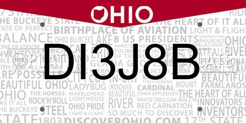DI3J8B Ohio License Plate