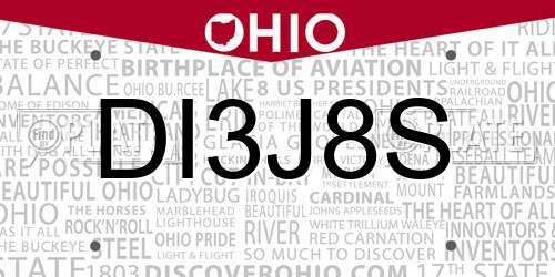 DI3J8S Ohio License Plate