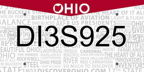 DI3S925 Ohio License Plate
