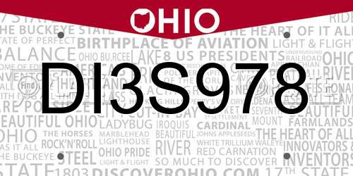 DI3S978 Ohio License Plate