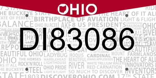 DI83086 Ohio License Plate
