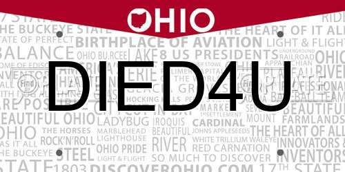 DIED4U Ohio License Plate
