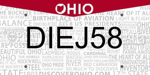 DIEJ58 Ohio License Plate