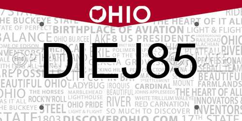 DIEJ85 Ohio License Plate