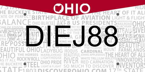 DIEJ88 Ohio License Plate