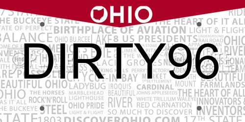 DIRTY96 Ohio License Plate