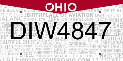 DIW4847 Ohio License Plate