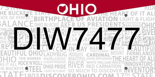 DIW7477 Ohio License Plate