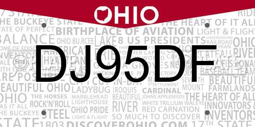 DJ95DF Ohio License Plate