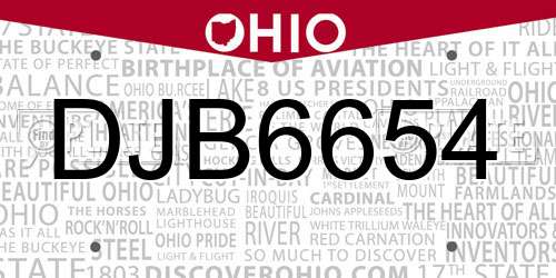 DJB6654 Ohio License Plate