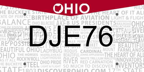 DJE76 Ohio License Plate