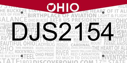 DJS2154 Ohio License Plate