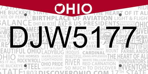 DJW5177 Ohio License Plate