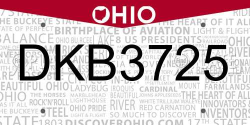 DKB3725 Ohio License Plate