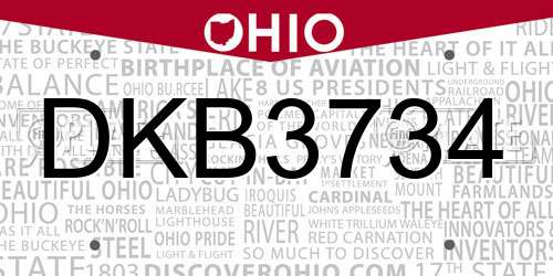 DKB3734 Ohio License Plate
