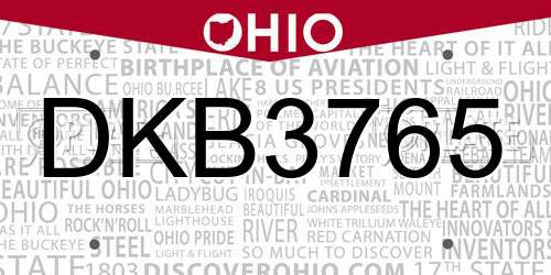 DKB3765 Ohio License Plate