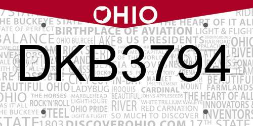 DKB3794 Ohio License Plate