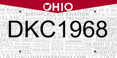 DKC1968 Ohio License Plate