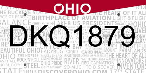 DKQ1879 Ohio License Plate