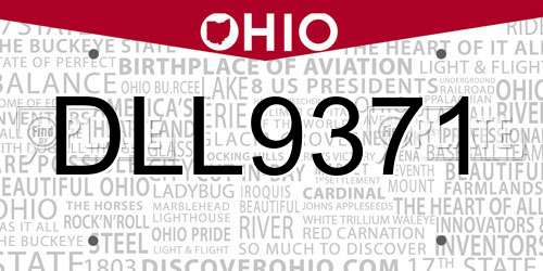 DLL9371 Ohio License Plate