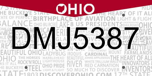 DMJ5387 Ohio License Plate