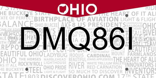 DMQ86I Ohio License Plate