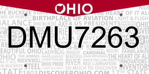 DMU7263 Ohio License Plate