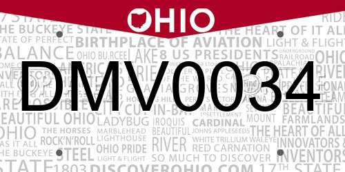 DMV0034 Ohio License Plate