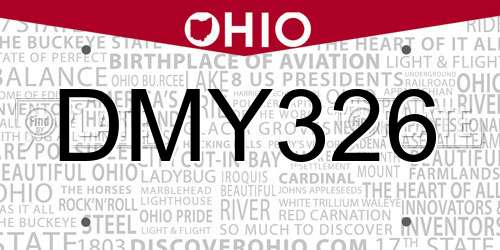 DMY326 Ohio License Plate