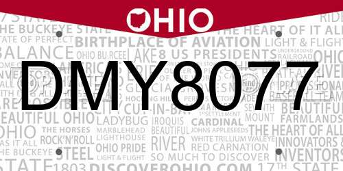 DMY8077 Ohio License Plate