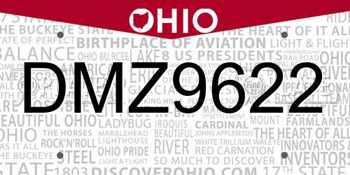 DMZ9622 Ohio License Plate