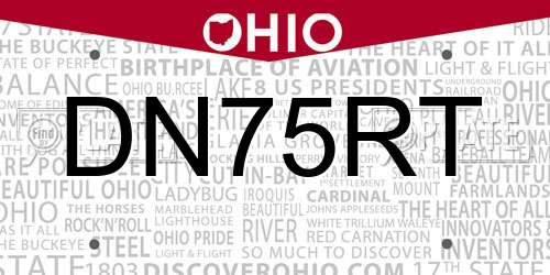 DN75RT Ohio License Plate