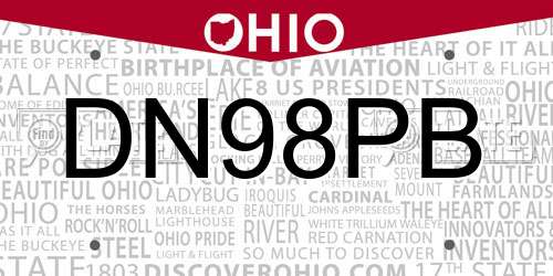 DN98PB Ohio License Plate