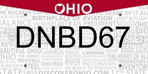 DNBD67 Ohio License Plate