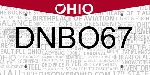 DNBO67 Ohio License Plate