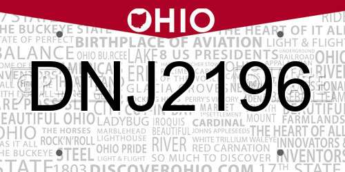 DNJ2196 Ohio License Plate