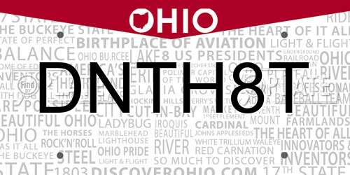DNTH8T Ohio License Plate