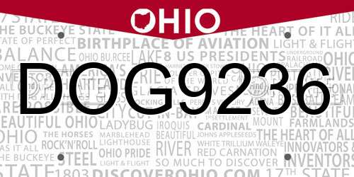DOG9236 Ohio License Plate