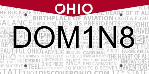 DOM1N8 Ohio License Plate