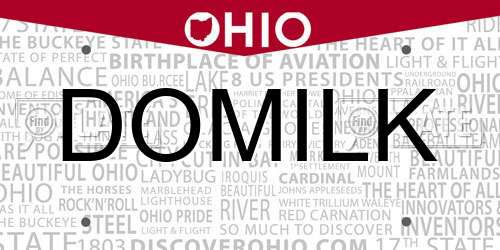 DOMILK Ohio License Plate