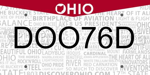 DOO76D Ohio License Plate