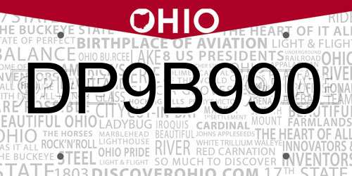 DP9B990 Ohio License Plate