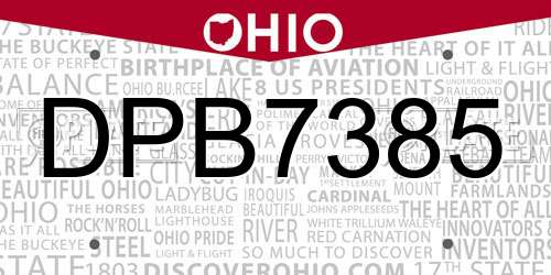 DPB7385 Ohio License Plate