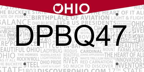 DPBQ47 Ohio License Plate