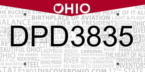 DPD3835 Ohio License Plate