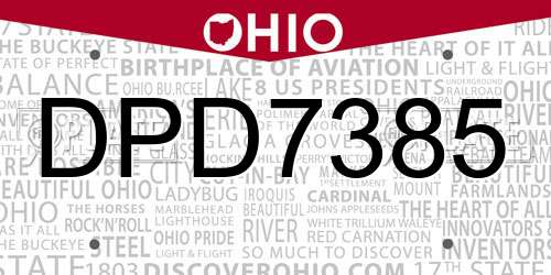DPD7385 Ohio License Plate