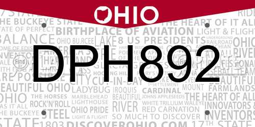 DPH892 Ohio License Plate