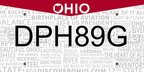 DPH89G Ohio License Plate