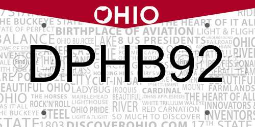 DPHB92 Ohio License Plate