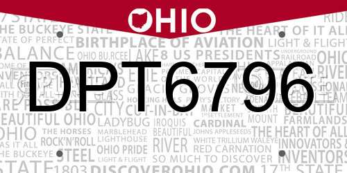 DPT6796 Ohio License Plate